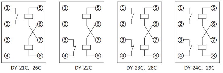 DY-26C、D電壓繼電器內(nèi)部接線圖