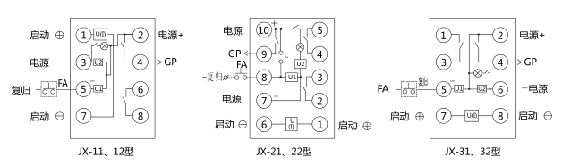 JX-32靜態(tài)信號(hào)繼電器內(nèi)部接線及外部引線圖